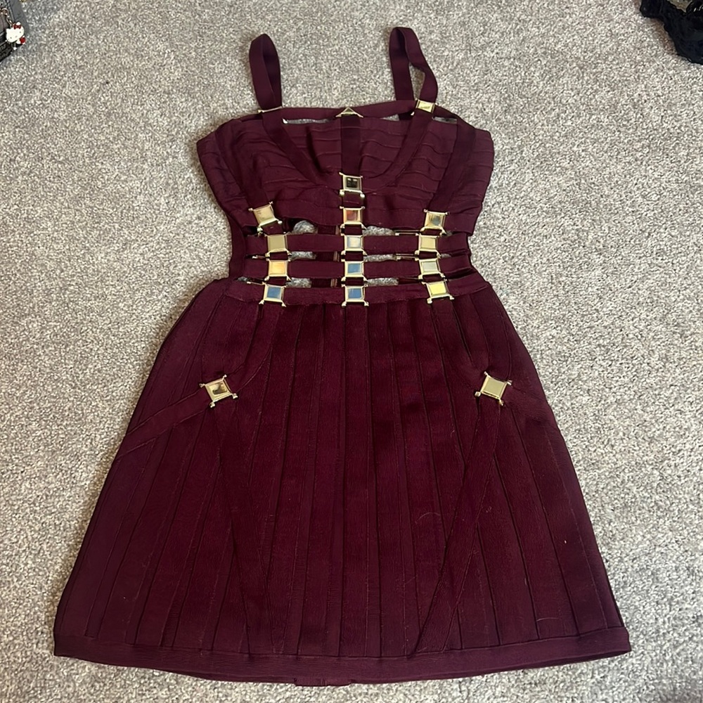 Maroon bandage Dress with gold hardware